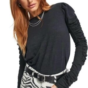 WE THE FREE PEOPLE Grey Natasha Ruffle Long Sleeve Top